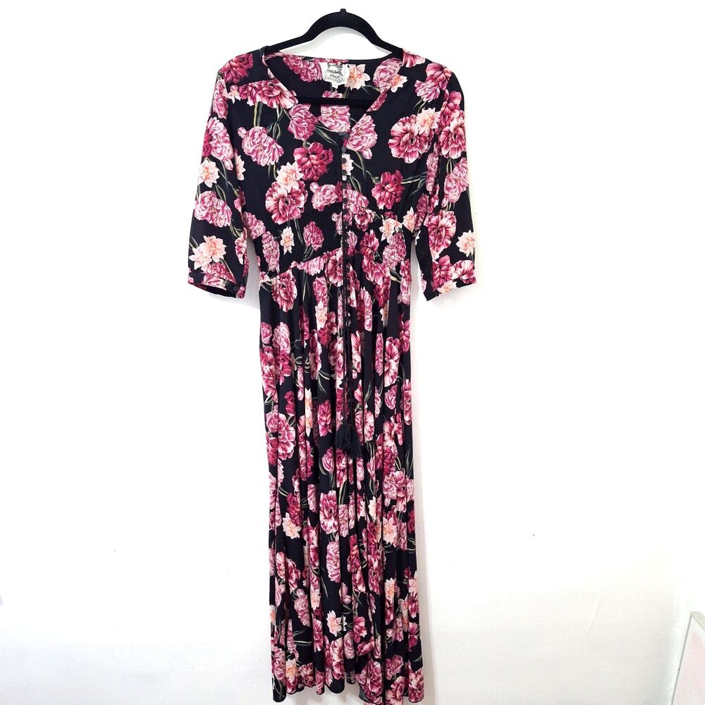 Jaase Romi Maxi Midnight Meadow Button Up Medium  (AU) 12 Salty Crush Split Hem